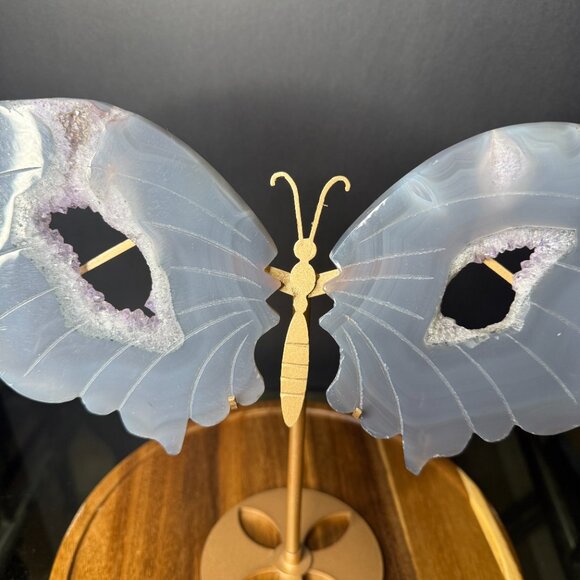 Amethyst Agate Butterfly Wings Druzy Blue Purple Natural Stone Chalcedony - Picture 1 of 7